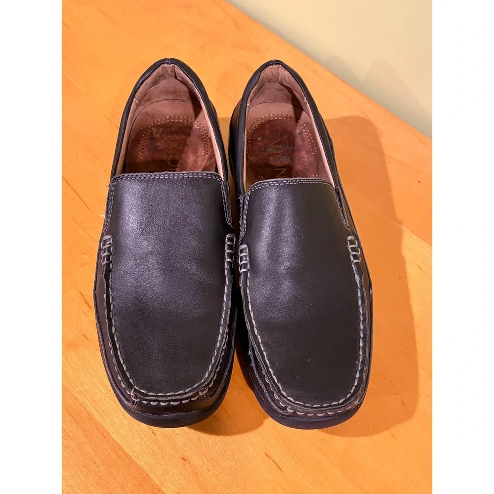 Vionic Preston Mens Leather Loafers Black Slip On Shoes Size 7